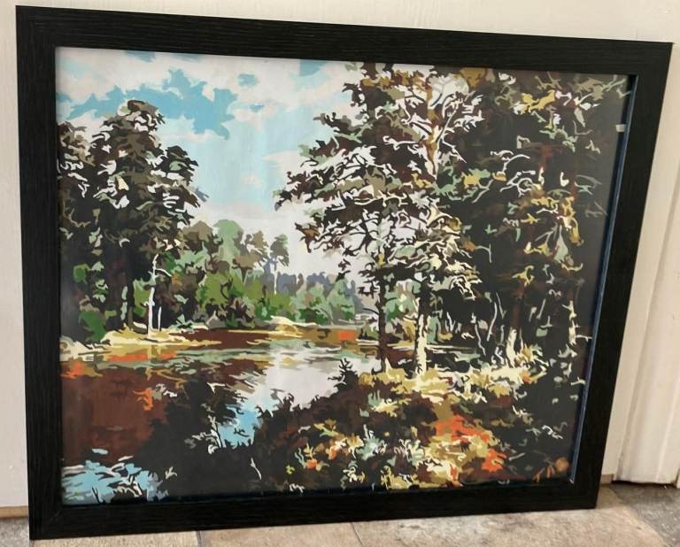 Woodland Lake Painting in Frame