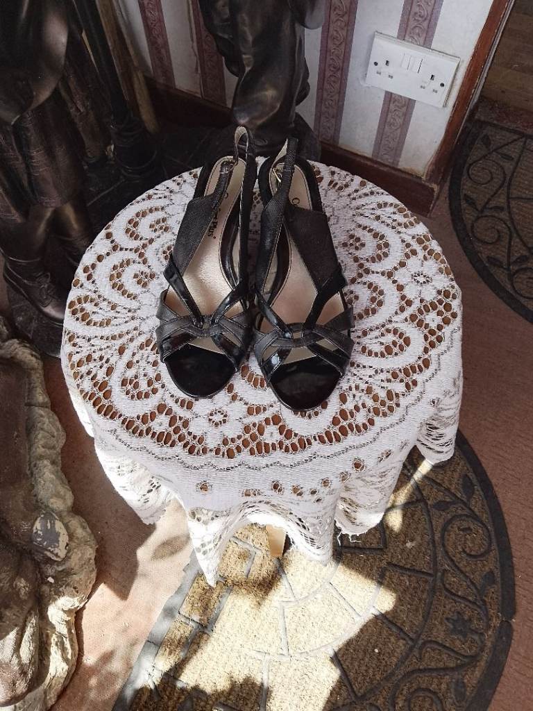 Brand New Ladies Black Paton Wedge Heel Open Toe SlingBack Sandals 