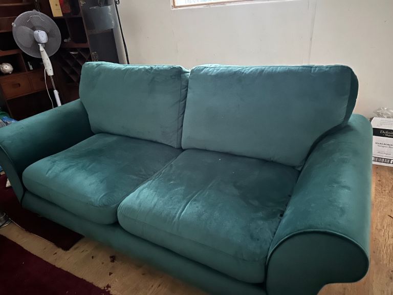 Very Comfortable Green Velvet Two-Seater Sofa