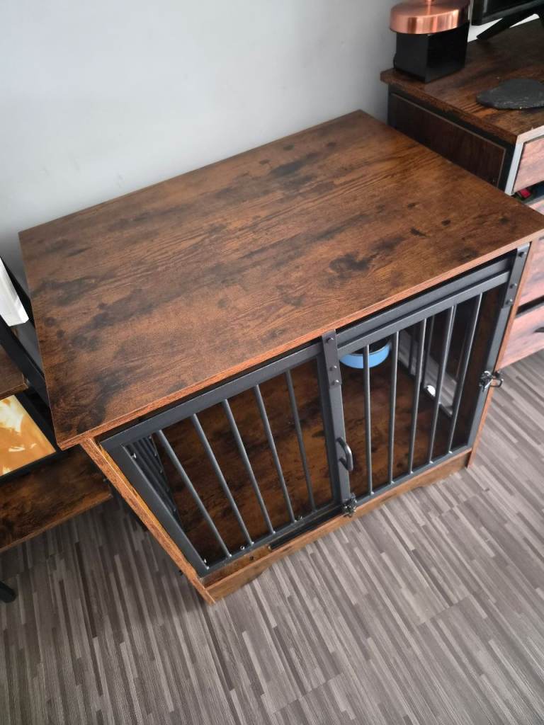 Rustic Solid Wood and Iron Dog Crate 