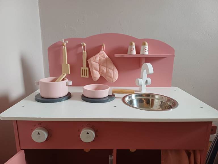 Pink Wooden Play Kitchen with Accessories – As Good As New