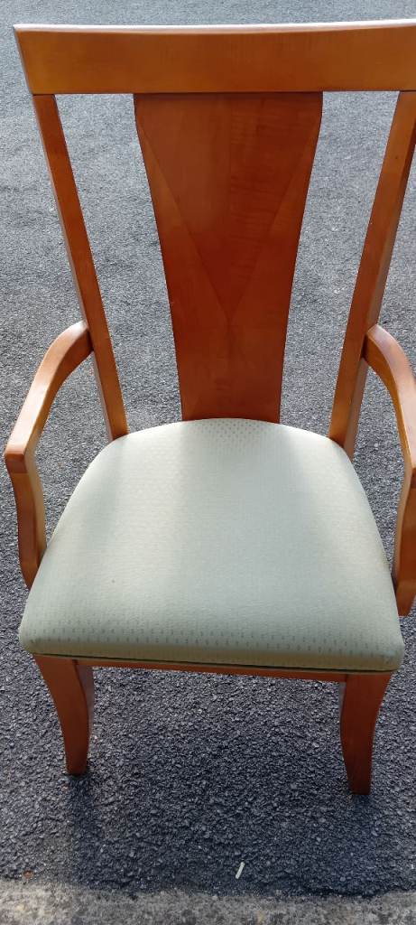 Pair of Wooden Dining Chairs with Padded Seats and Arms