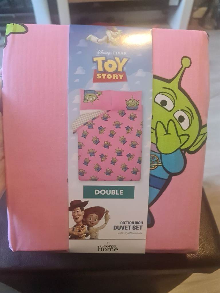 Disney Pixar Toy Story Aliens Double Duvet Cover Set Pink And Green Brand New 