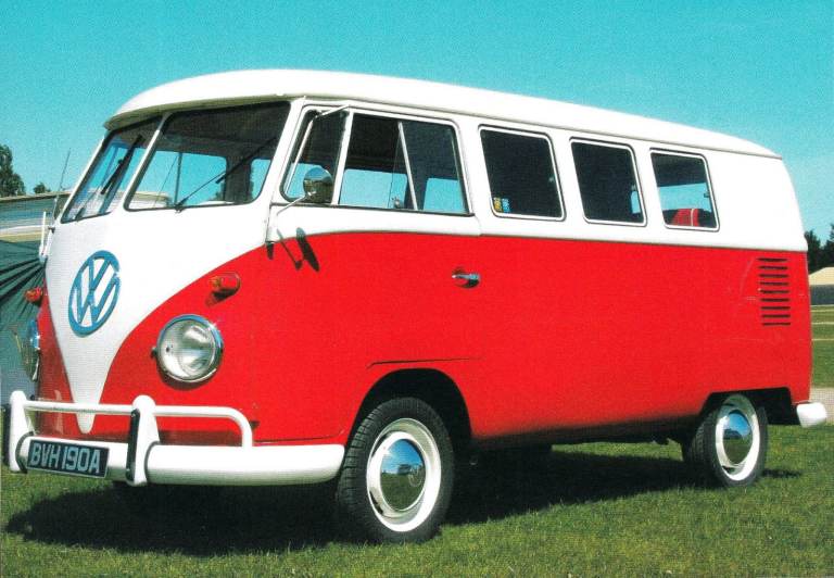 29. A framed magazine original featuring 1958 VW/Volkswagen Camper Reg BVH190A