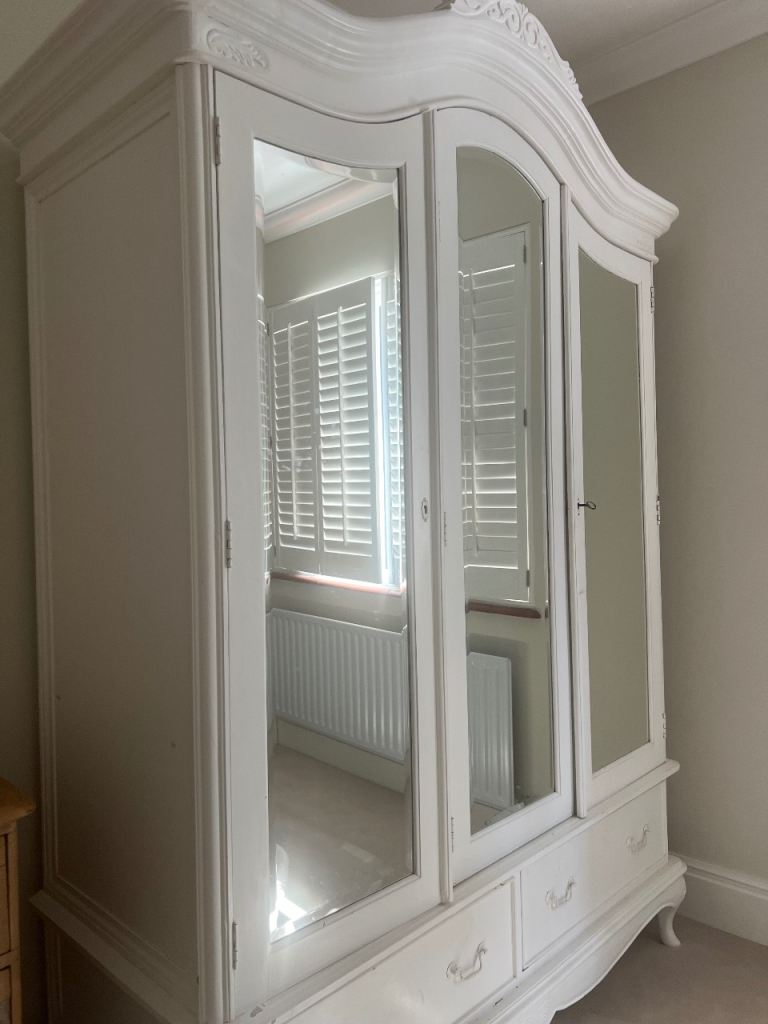 Open to offers….Mahogany Large White Wardrobe with Mirrors and Drawers