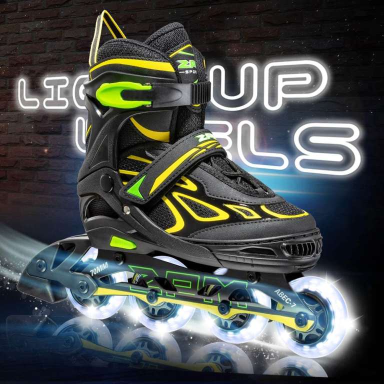 Adjustable Inline Skates, Roller Blades + Flashing Lights, Triple Closure & ABEC 7 Ball Bearings