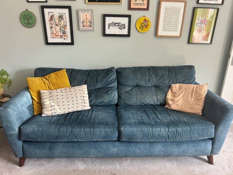 Comfortable Blue Fabric Sofa – Good Condition