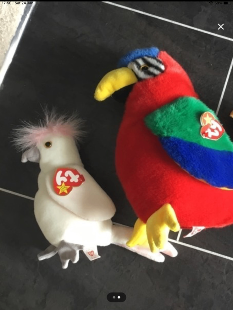 Pair of TY original 1990s Beanie Babies – Parrot and Cockatoo