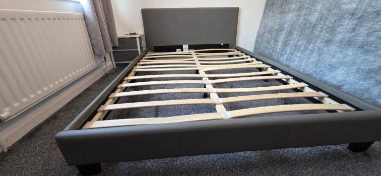 Dusk Grey Leather Double Bed 