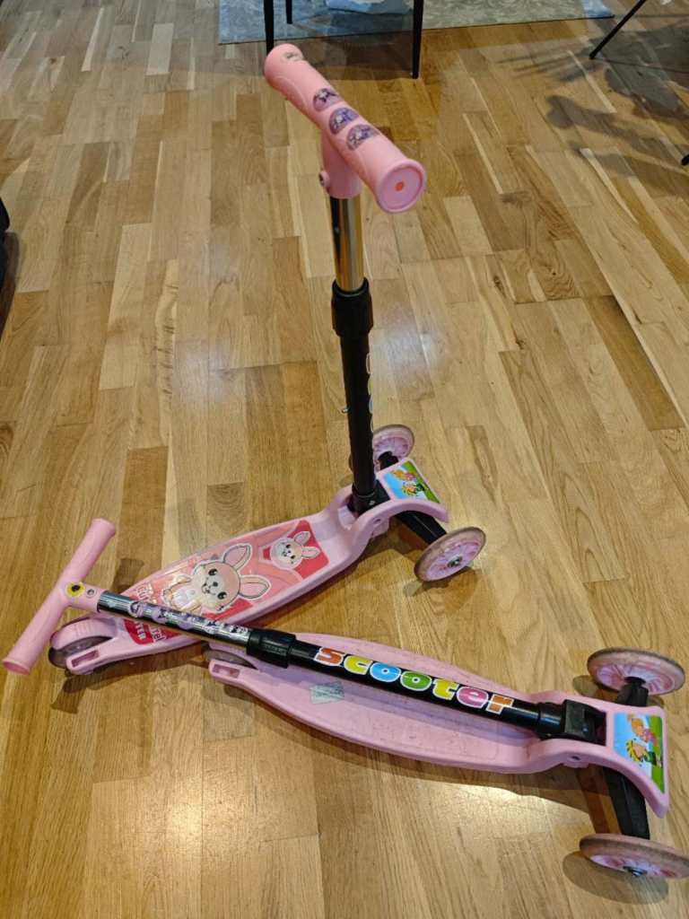 Two Pink Kids Scooters with Three Wheels – Good Condition-£5