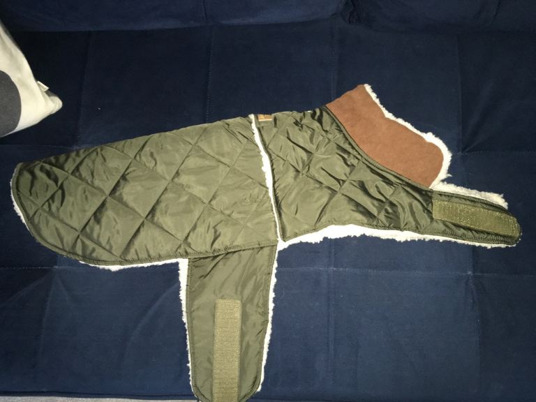 New quilted dog coat. Fur lining, size large.  53 cms long. 