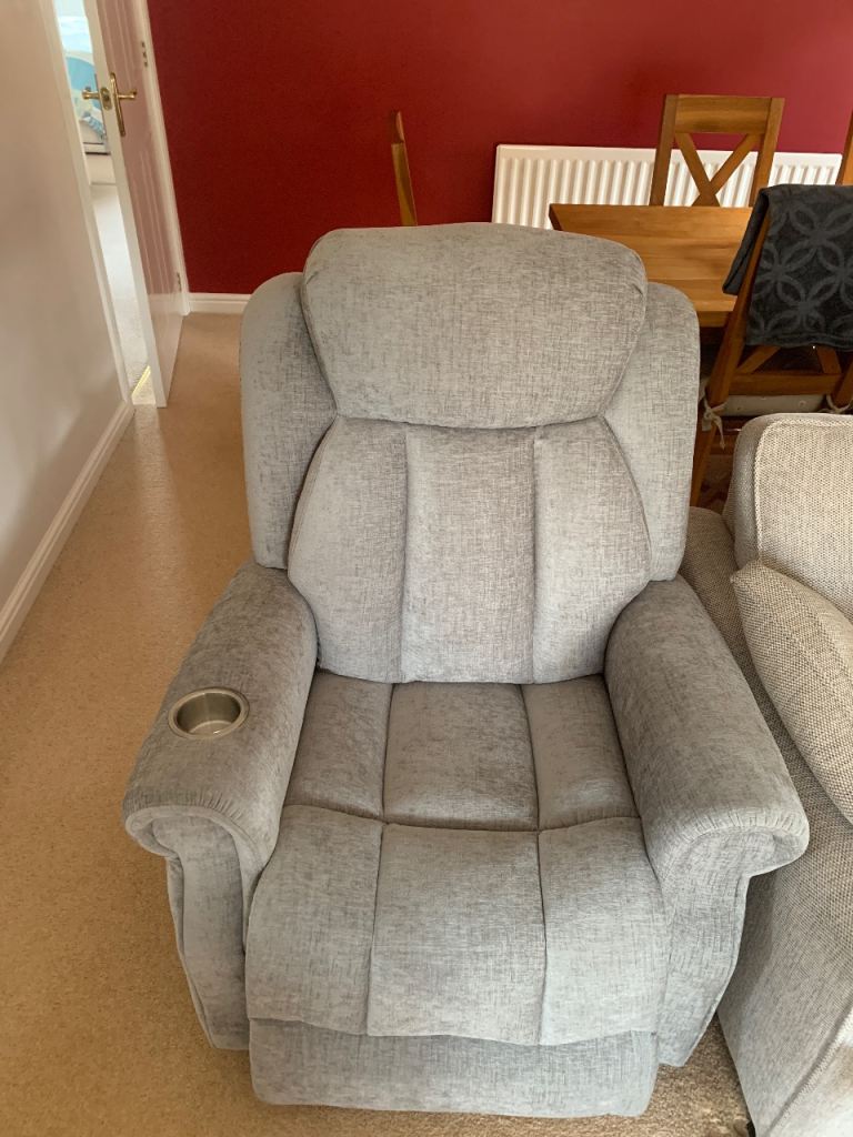 New Grey Fabric Recliner Sofa – Electric Heated Seat, Massager
