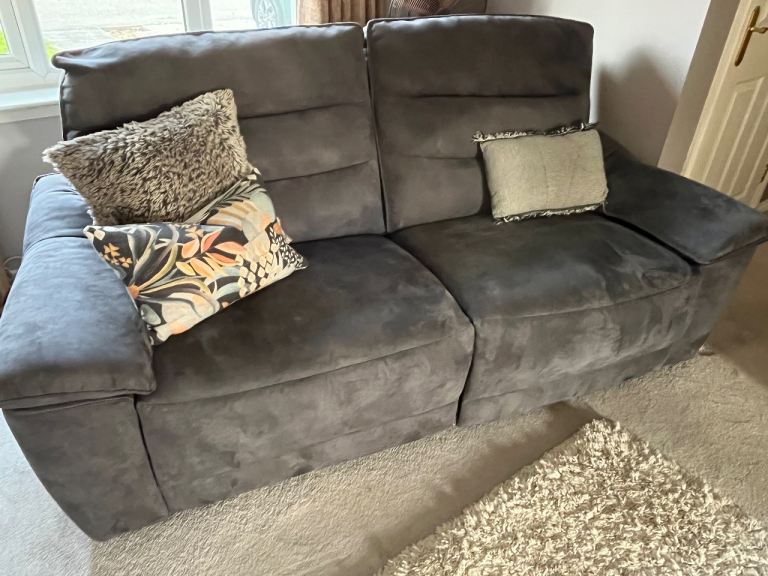 Two dark grey, 3 seater, recliner couches/sofas (2)