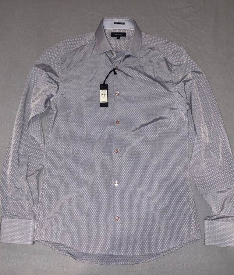 River Island Men's Grey Geometric Pattern Button Up Shirt 