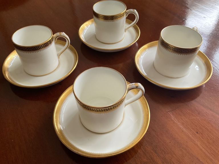 Vintage Minton Bone China Espresso Set of 4 Coffee Cup & Saucer Set G329 in VGC