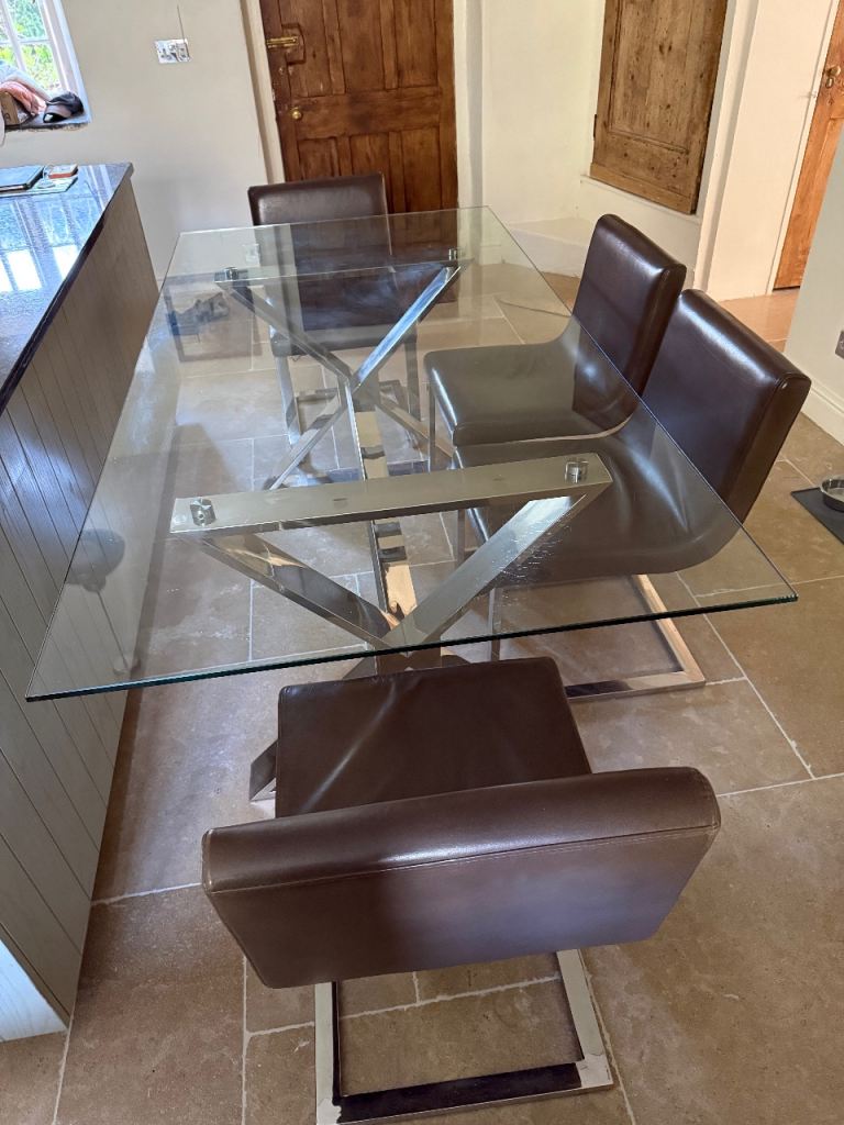 Oka Chrome and Glass Table and 4 chairs
