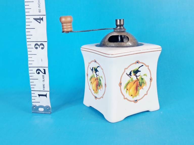 Vintage Italian decorative porcelain hand grinder, Rustic kitchen decor
