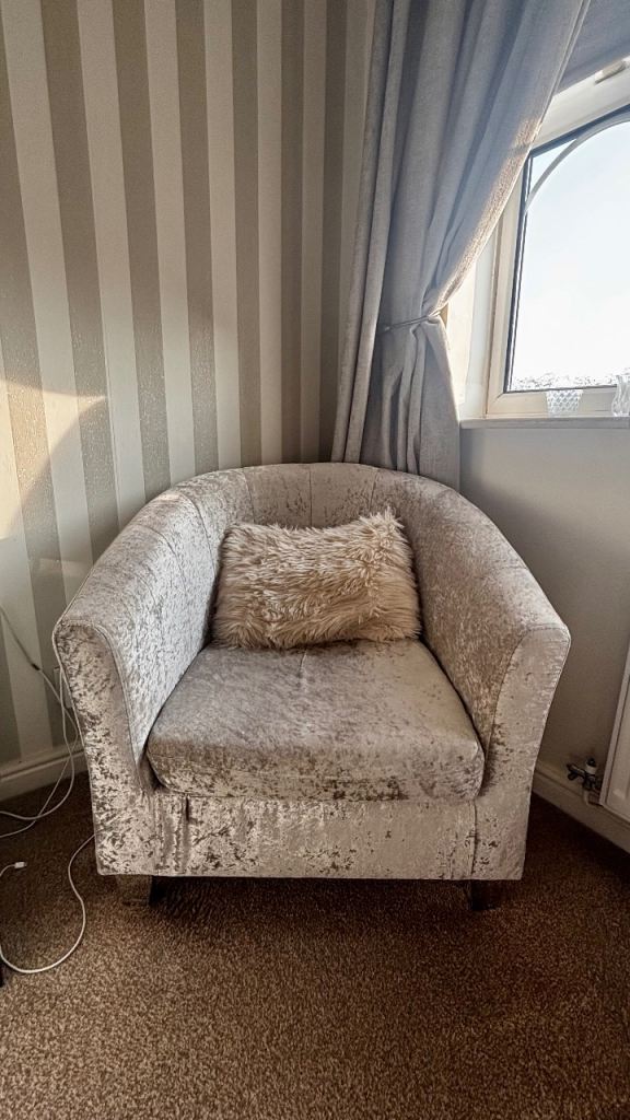 Silver Velour Tub Chair