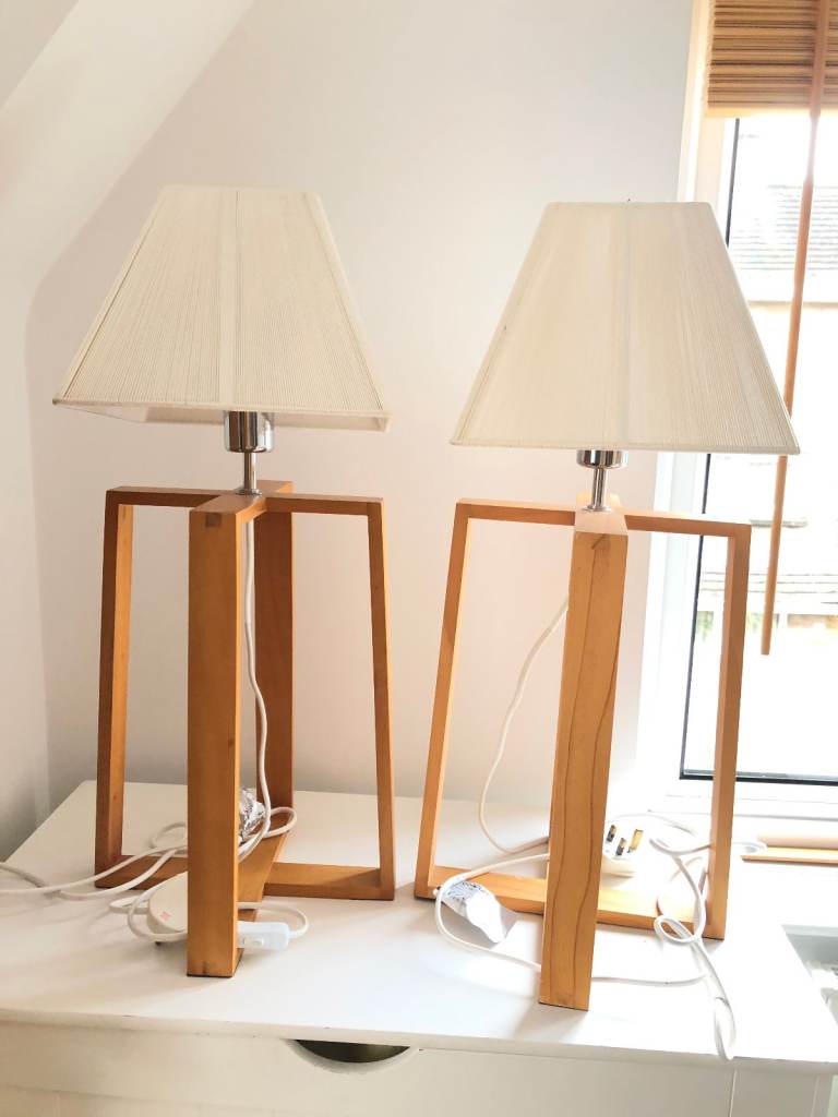 Wooden table top lamps with shades