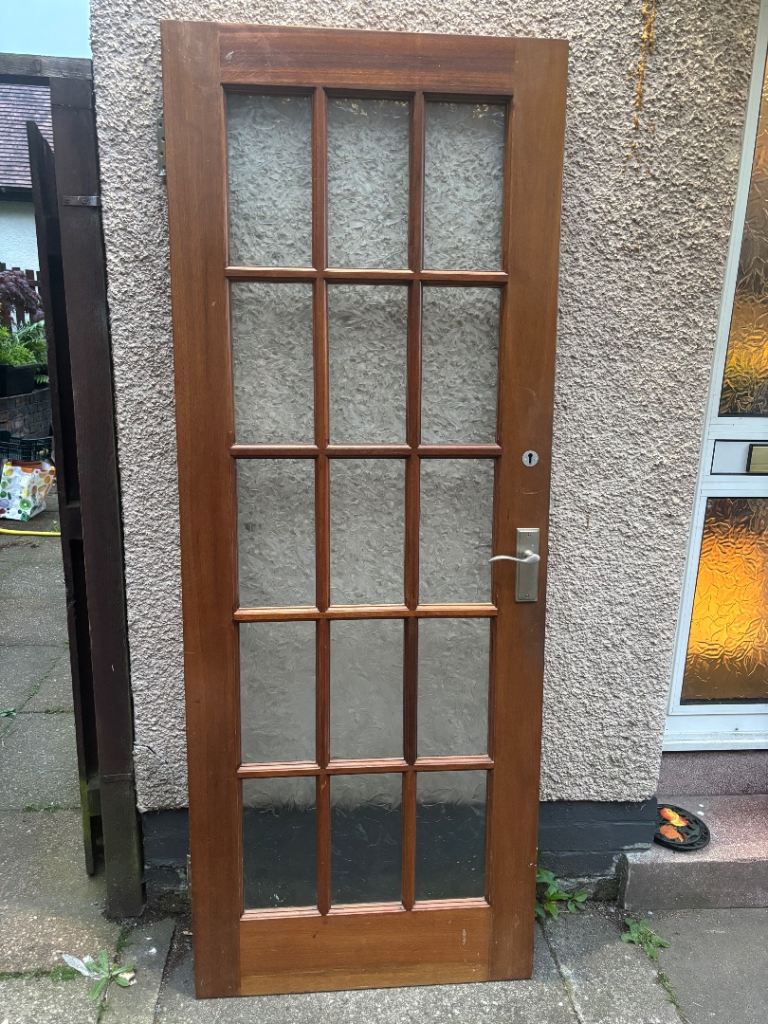 Wooden Internal Door with Glass Panels - Good Condition