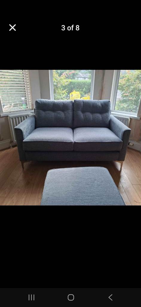 3 piece x Blue grey Alstons Fabric Sofa set with Matching Footstool – excellant Condition