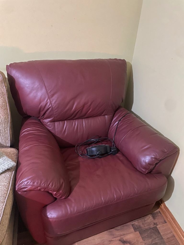 Red leather sofa and matching electric reclining chair