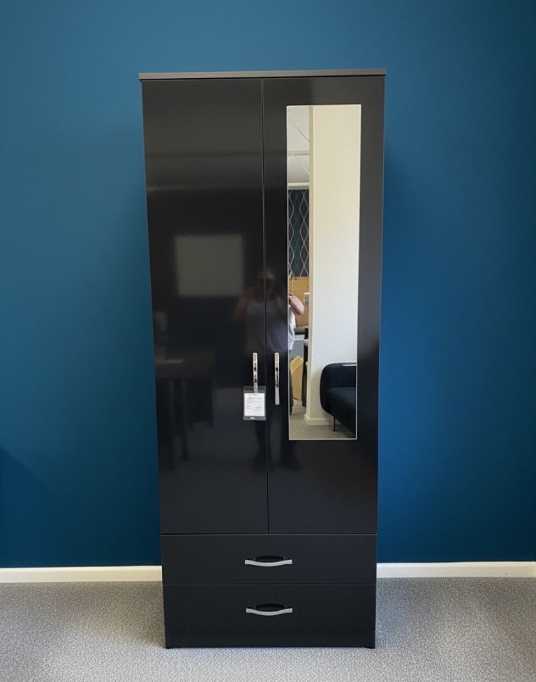 2 door wardrobe with mirror long black beauty