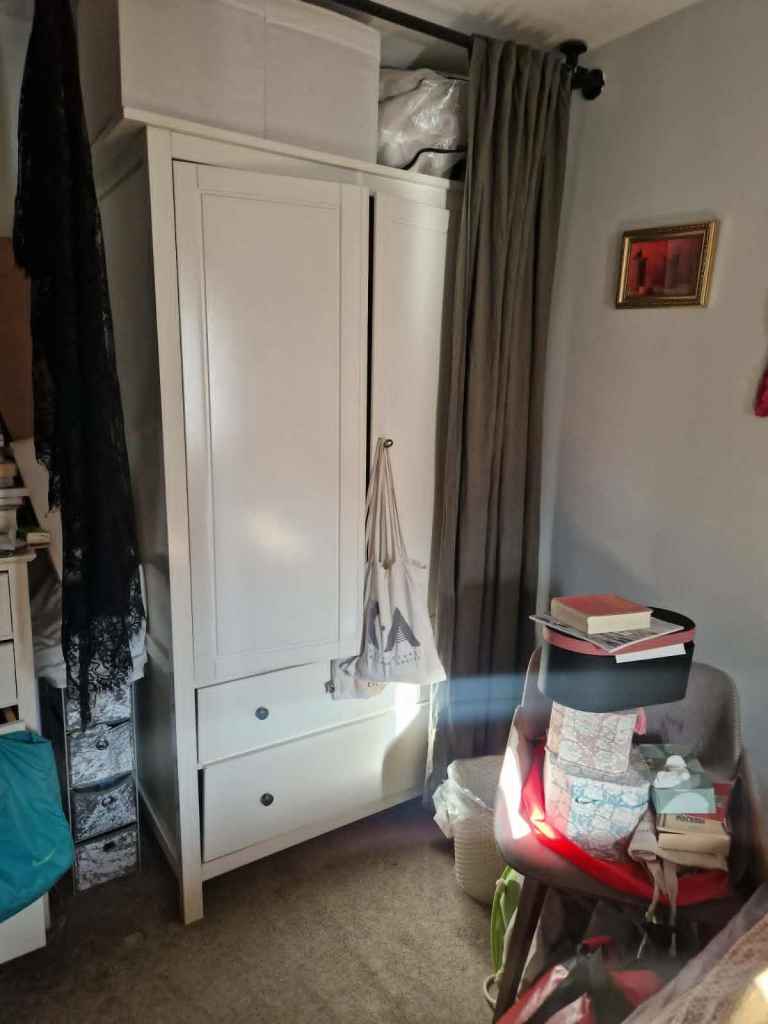 White Wooden Wardrobe with Two Drawers