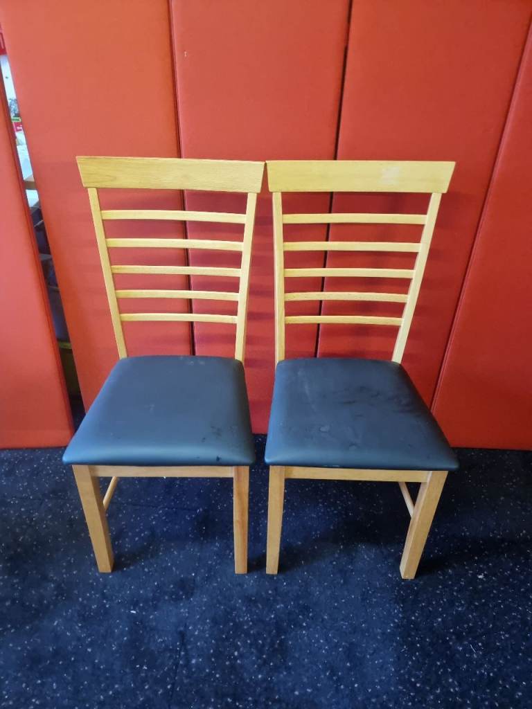 Pair of Real Leather Wood Slat Back Wayfair Dining Chairs Never Been Used 