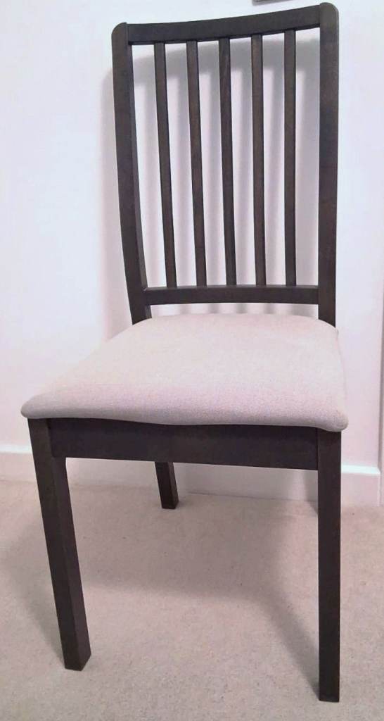 2 DARK BROWN/ IKEA SOLID WOOD CHAIRS WITH GREY COVERS/ ORIGINAL PRICE £100