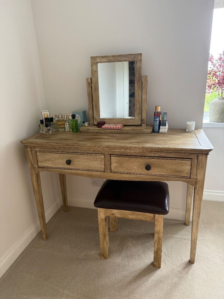 Wooden Dressing Table with Mirror and Stool – Good Condition