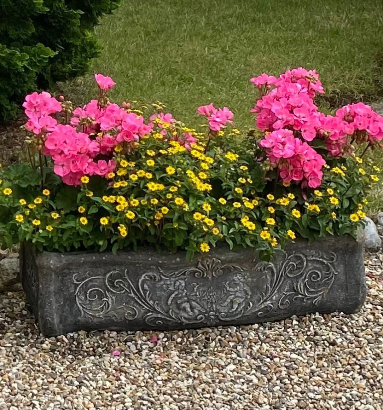 Two Decorative Garden Planters / Troughs - Large Stone Ornaments, Good Condition
