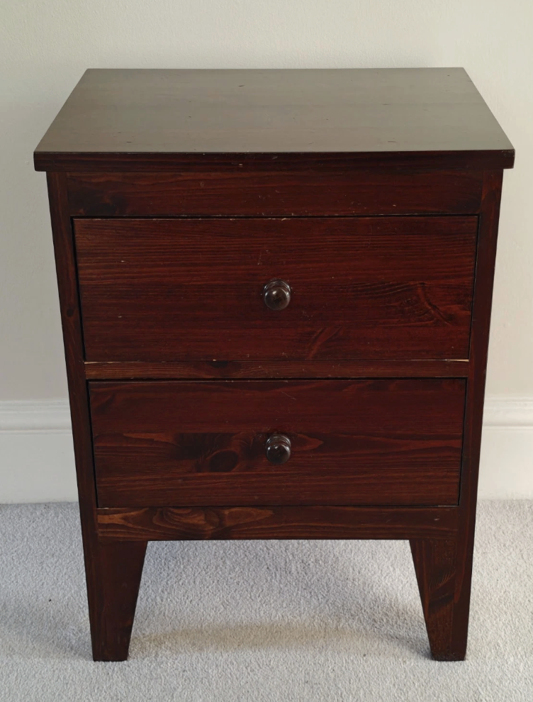 1 x Solid Pine Bedside Cabinet Oak Stain Finish - Warren Evans