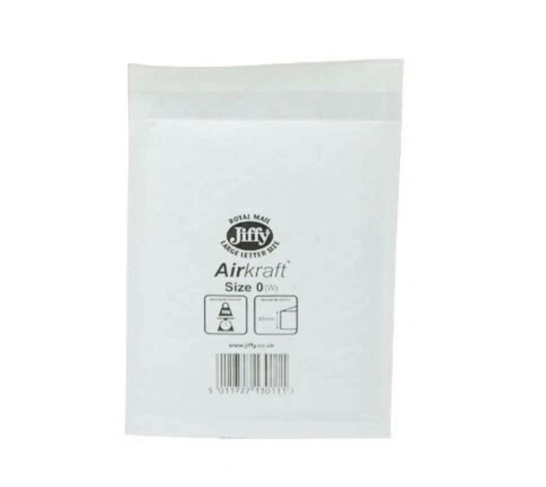 AirKraft Size 0 Bubble Lined Mailer Jiffy Envelopes White Pack of 100 MAKC88003