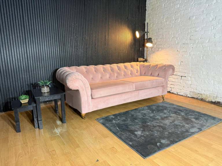 NEXT Gosford Chesterfield Style 3 Seater Sofa – Pink Plush Velvet