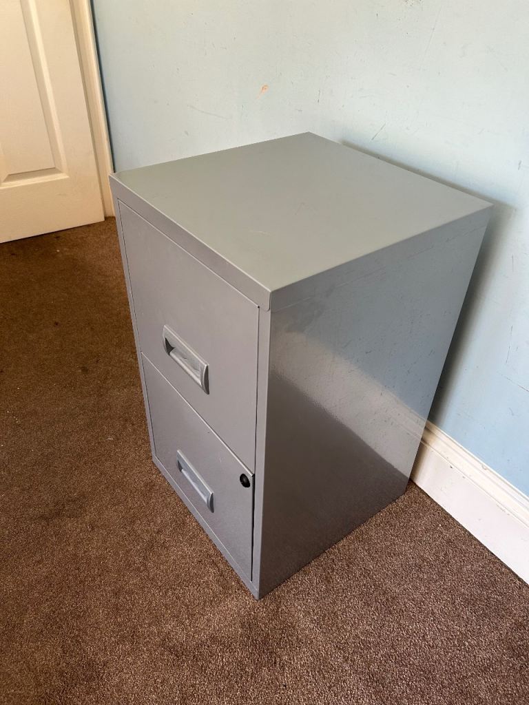 Grey Metal 2 Drawer Filing Cabinet No Key H26in/66cm W15.75in/40cm D15.75in/40cm   J209