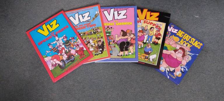 Selection of VIZ compilations and Big Fat Slags Book.