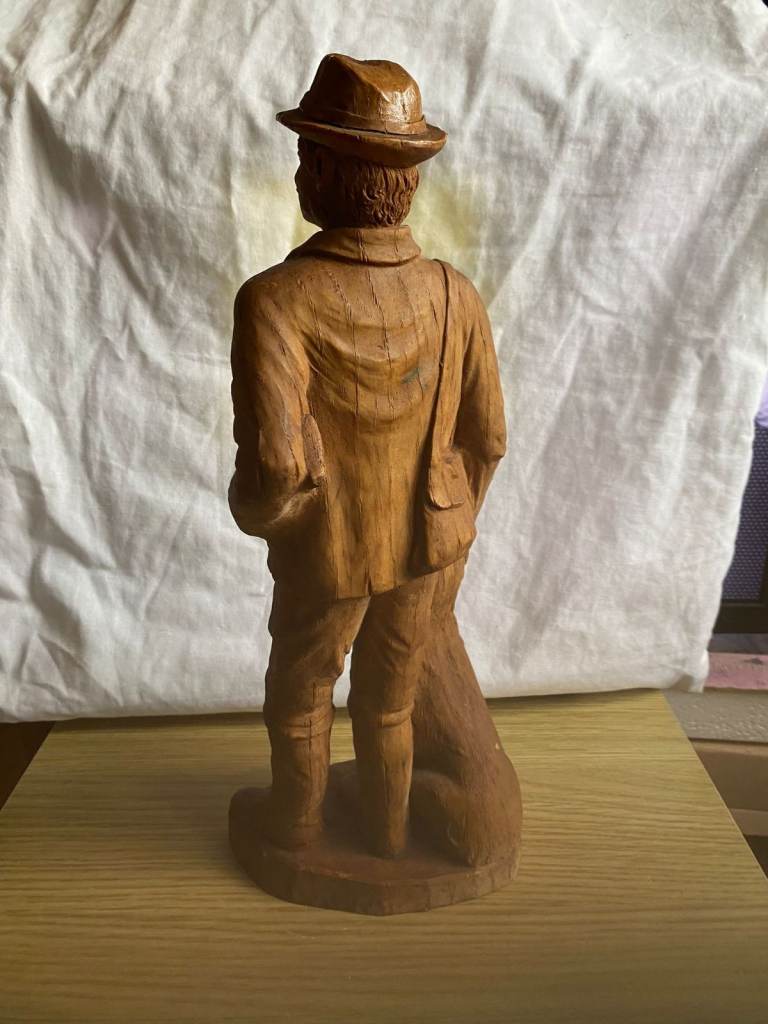 Vintage Hand-Carved Wooden Figure Man with Dog