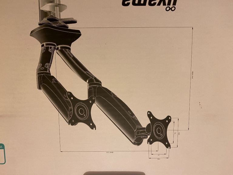 Monitor Arm, dual gas spring desktop arm, VESA mount up to 27” monitor size 2-9kg, 360 swivel