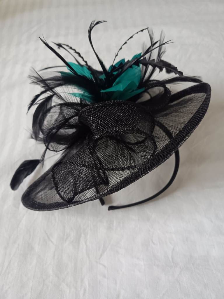 Black and turquoise hair fascinator with headband 
