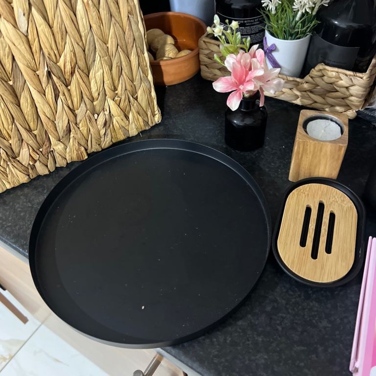 X5 Black Soap Dispenser Pump Bottle Bathroom Accessories tray candle holder & small vas 