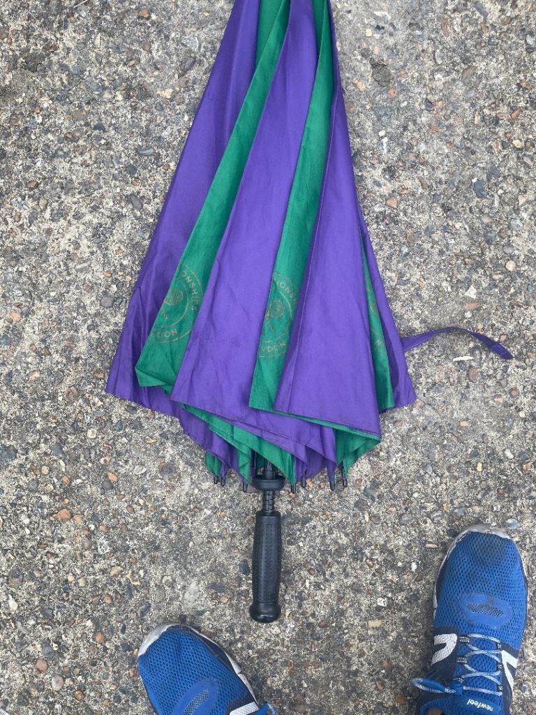 Wimbledon Umbrella – Purple & Green, Good Condition