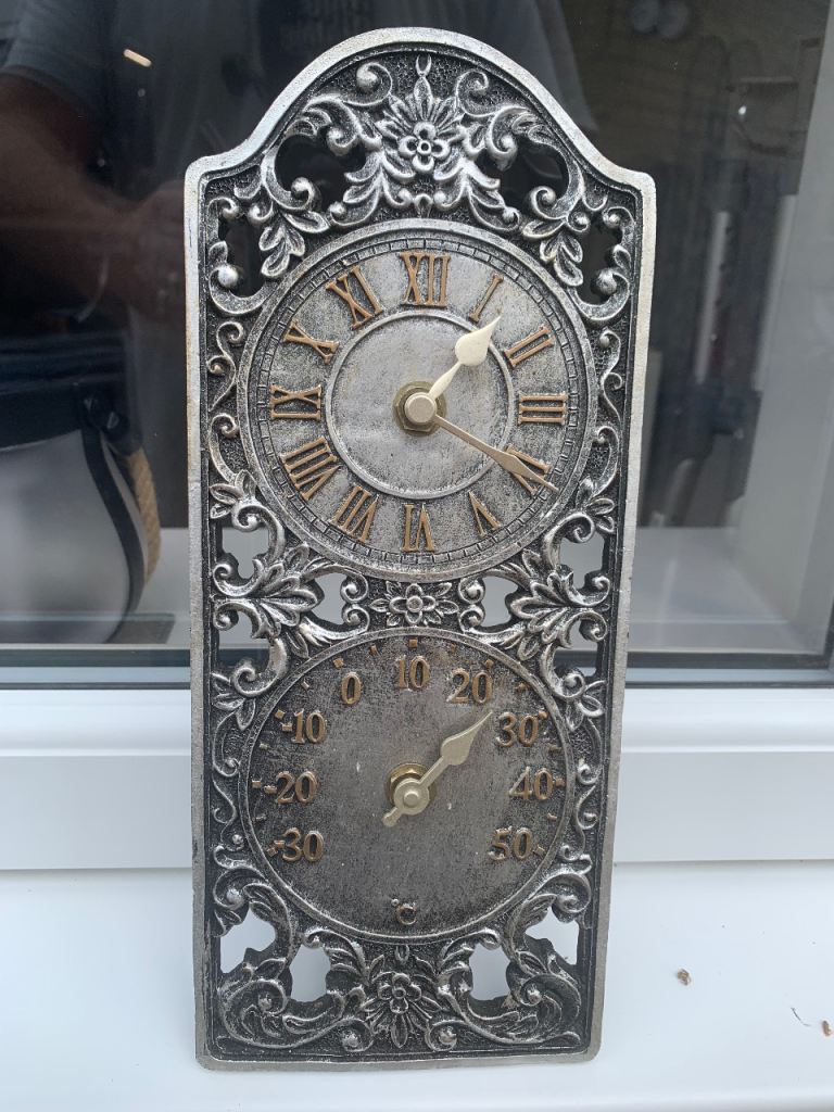 Westminster Wall Clock & Thermometer - Silver, As Good As New