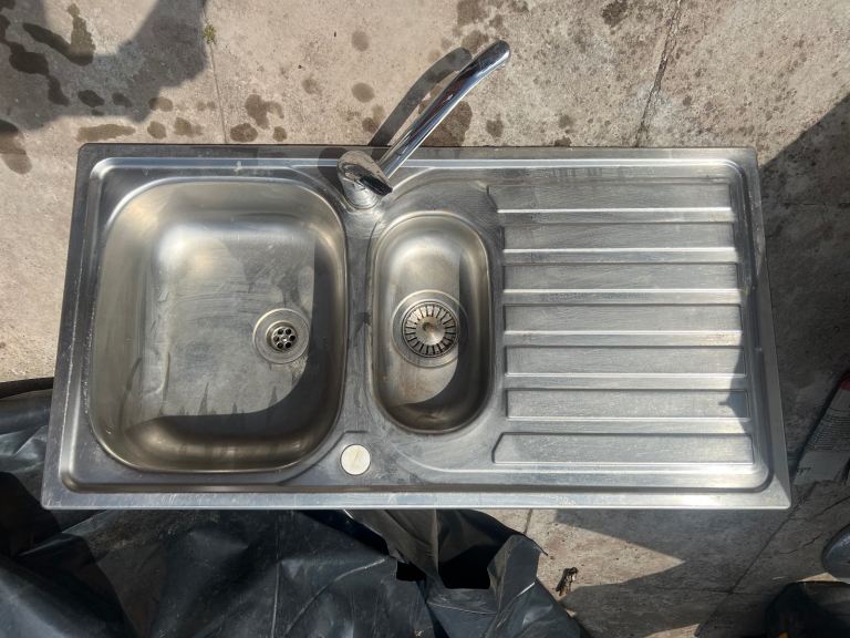 Metal kitchen sink with two bowls with free tap 