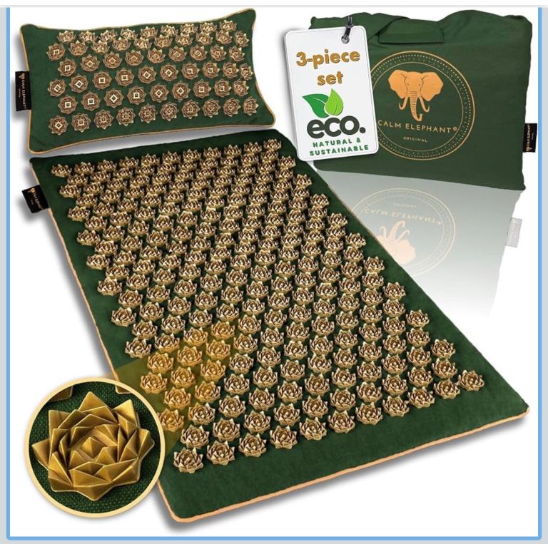 Calm Elephant Acupressure Mat & Pillow Set - Green, New