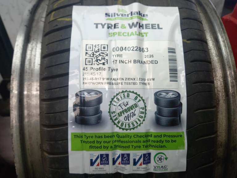 215-45-R17 91w Falken Zienx Ze310 6mm Partworn Pressure Tested Tyres