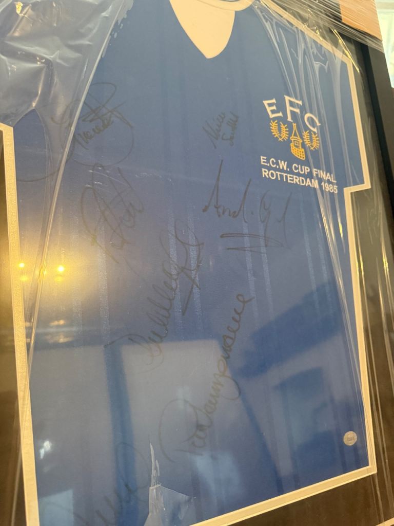 Everton 1985 European Cup Winners Cup Multi‑Signed Shirt – COA – Frame Damage