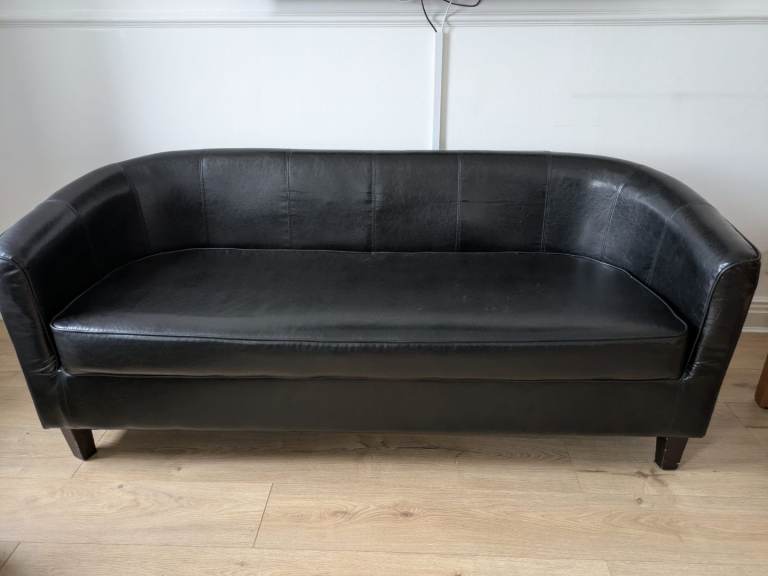 Black Leather Two-Seater Sofa – Good Condition