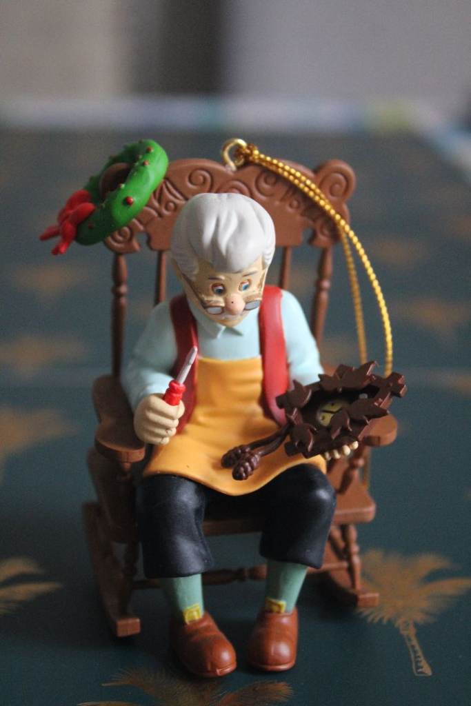 Christmas Ornament – Gepetto on Rocking Chair with Cuckoo Clock (New and Boxed)