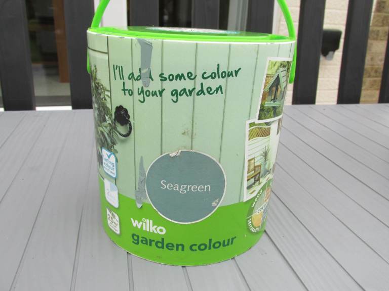 Opened Tub of Outdoor Furniture/Fence Paint in Seagreen